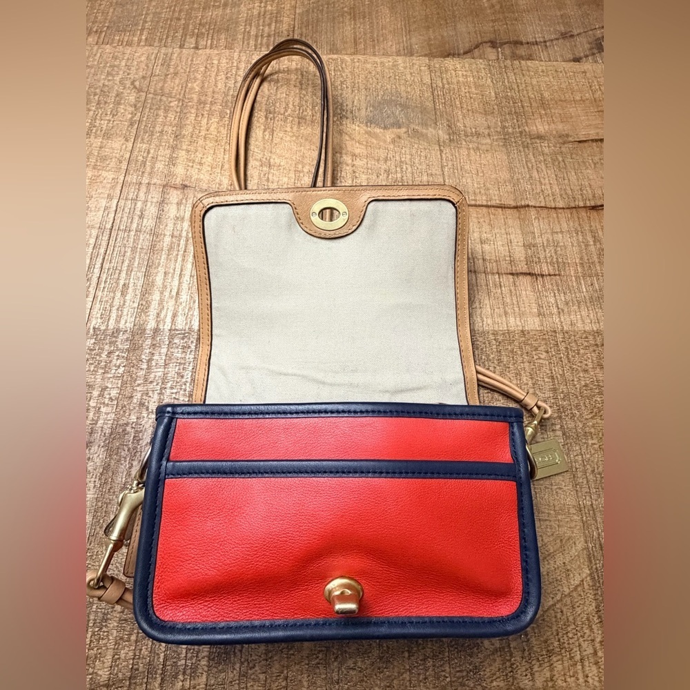Coach Color Block Navy & Red Leather Turnlock Crossbody Style 19898 - Picture 6 of 15